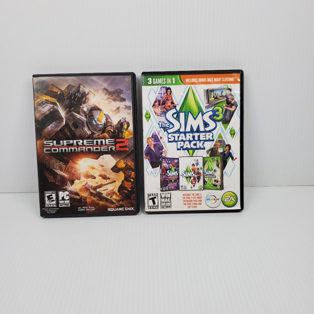 Lot of 2 PC Games, Supreme Commander 2 and The Sims 3 Starter Pack 3 Disc Set